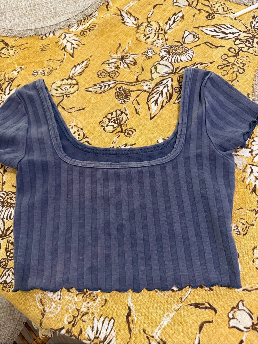 aerie Ribbed Square-Neck Crop Top in Blue
